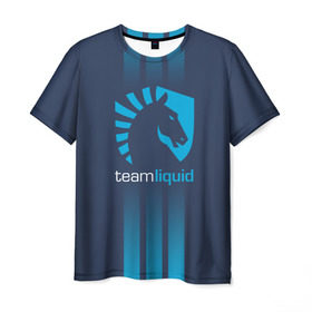 Мужская футболка 3D с принтом TEAM LIQUID E-SPORT в Петрозаводске, 100% полиэфир | прямой крой, круглый вырез горловины, длина до линии бедер | 2019 | blue | cybersport | esport | liquid | logo | pro league | team | team liquid | киберспорт | логотип | тим ликвид | фирменные цвета