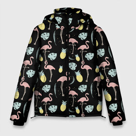 Мужская зимняя куртка 3D с принтом Розовый фламинго в Петрозаводске, верх — 100% полиэстер; подкладка — 100% полиэстер; утеплитель — 100% полиэстер | длина ниже бедра, свободный силуэт Оверсайз. Есть воротник-стойка, отстегивающийся капюшон и ветрозащитная планка. 

Боковые карманы с листочкой на кнопках и внутренний карман на молнии. | африка | крылья | мода | прикольные | природа | птица | розовый | фламинго | цвет | яркие