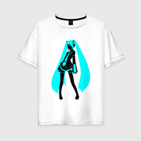 Женская футболка хлопок Oversize с принтом Hatsune Miku в Петрозаводске, 100% хлопок | свободный крой, круглый ворот, спущенный рукав, длина до линии бедер
 | anime | aquamarin | aquamarine | everlasting | hatsune | j pop | miku | projectdiva | singer | summer | vocaloid | аквамарин | аниме | бесконечное | вокалоид | лето | мику | певица | хацуне | хацунэ