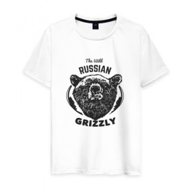 Мужская футболка хлопок с принтом Русский Медведь в Петрозаводске, 100% хлопок | прямой крой, круглый вырез горловины, длина до линии бедер, слегка спущенное плечо. | bear | grizzly | гризли