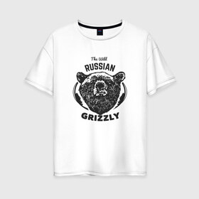 Женская футболка хлопок Oversize с принтом Русский Медведь в Петрозаводске, 100% хлопок | свободный крой, круглый ворот, спущенный рукав, длина до линии бедер
 | bear | grizzly | гризли