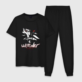 Мужская пижама хлопок с принтом WITCHER 2077 (ВЕДЬМАК 2077) в Петрозаводске, 100% хлопок | брюки и футболка прямого кроя, без карманов, на брюках мягкая резинка на поясе и по низу штанин
 | 2019 | cd project red | cyberpunk 2077 | future | hack | samurai | sci fi | the witcher | witcher 2077 | андроиды | безумие | будущее | ведьмак 2077 | киберпанк 2077 | логотип | роботы | самураи | фантастика | цифры