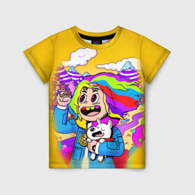 Детская футболка 3D с принтом 69 rainbow в Петрозаводске, 100% гипоаллергенный полиэфир | прямой крой, круглый вырез горловины, длина до линии бедер, чуть спущенное плечо, ткань немного тянется | 6ix9ine | sixnine