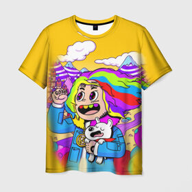 Мужская футболка 3D с принтом 69 rainbow в Петрозаводске, 100% полиэфир | прямой крой, круглый вырез горловины, длина до линии бедер | Тематика изображения на принте: 6ix9ine | sixnine