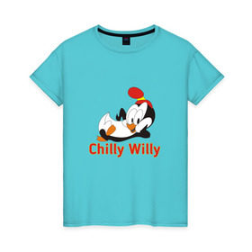 Женская футболка хлопок с принтом Chilly Willy в Петрозаводске, 100% хлопок | прямой крой, круглый вырез горловины, длина до линии бедер, слегка спущенное плечо | Тематика изображения на принте: chilly | chilly willy | арт | животные | милые | мультфильмы | пингвины | чилли вилли