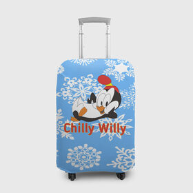 Чехол для чемодана 3D с принтом Chilly Willy в Петрозаводске, 86% полиэфир, 14% спандекс | двустороннее нанесение принта, прорези для ручек и колес | chilly | chilly willy | арт | животные | милые | мультфильмы | пингвины | снежинки | текстура | чилли вилли