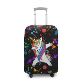 Чехол для чемодана 3D с принтом ЕДИНОРОГ РАДУГА (ЧЕРНЫЙ) в Петрозаводске, 86% полиэфир, 14% спандекс | двустороннее нанесение принта, прорези для ручек и колес | color | dab | pony | rainbow | unicornis dab | брызги | даб | единорог | единорог радуга | животные | краски | красочные | ляпистые | пони | радуга | цвета радуги