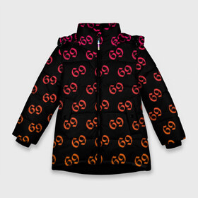 Зимняя куртка для девочек 3D с принтом 6IX9INE 69 в Петрозаводске, ткань верха — 100% полиэстер; подклад — 100% полиэстер, утеплитель — 100% полиэстер. | длина ниже бедра, удлиненная спинка, воротник стойка и отстегивающийся капюшон. Есть боковые карманы с листочкой на кнопках, утяжки по низу изделия и внутренний карман на молнии. 

Предусмотрены светоотражающий принт на спинке, радужный светоотражающий элемент на пуллере молнии и на резинке для утяжки. | 6ix9ine | sixnine | tekashi