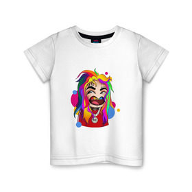 Детская футболка хлопок с принтом 6IX9INE COLORS в Петрозаводске, 100% хлопок | круглый вырез горловины, полуприлегающий силуэт, длина до линии бедер | 6ix9ine | sixnine | tekashi