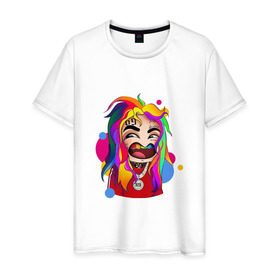 Мужская футболка хлопок с принтом 6IX9INE COLORS в Петрозаводске, 100% хлопок | прямой крой, круглый вырез горловины, длина до линии бедер, слегка спущенное плечо. | 6ix9ine | sixnine | tekashi