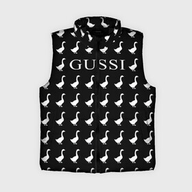 Женский жилет утепленный 3D с принтом Gussi Black в Петрозаводске,  |  | gucci | gussi ga ga ga | gussi gang | бренд | гусь | птица
