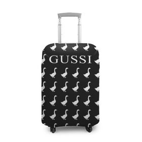 Чехол для чемодана 3D с принтом Gussi Black в Петрозаводске, 86% полиэфир, 14% спандекс | двустороннее нанесение принта, прорези для ручек и колес | Тематика изображения на принте: gucci | gussi ga ga ga | gussi gang | бренд | гусь | птица
