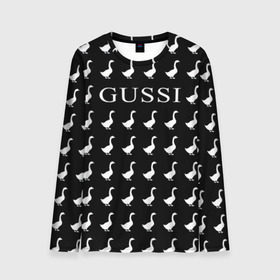 Мужской лонгслив 3D с принтом Gussi Black в Петрозаводске, 100% полиэстер | длинные рукава, круглый вырез горловины, полуприлегающий силуэт | gucci | gussi ga ga ga | gussi gang | бренд | гусь | птица