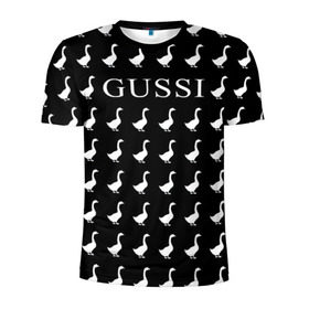 Мужская футболка 3D спортивная с принтом Gussi Black в Петрозаводске, 100% полиэстер с улучшенными характеристиками | приталенный силуэт, круглая горловина, широкие плечи, сужается к линии бедра | Тематика изображения на принте: gucci | gussi ga ga ga | gussi gang | бренд | гусь | птица