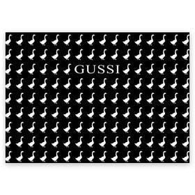 Поздравительная открытка с принтом Gussi Black в Петрозаводске, 100% бумага | плотность бумаги 280 г/м2, матовая, на обратной стороне линовка и место для марки
 | gucci | gussi ga ga ga | gussi gang | бренд | гусь | птица