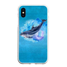 Чехол для iPhone XS Max матовый с принтом Дельфин в Петрозаводске, Силикон | Область печати: задняя сторона чехла, без боковых панелей | dolphin | акварель | дельфин | море | морские млекопитающие | океан | синий