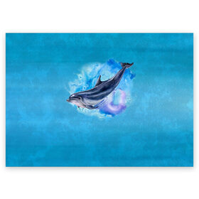 Поздравительная открытка с принтом Дельфин в Петрозаводске, 100% бумага | плотность бумаги 280 г/м2, матовая, на обратной стороне линовка и место для марки
 | Тематика изображения на принте: dolphin | акварель | дельфин | море | морские млекопитающие | океан | синий