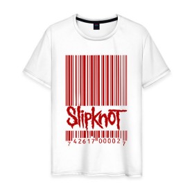 Мужская футболка хлопок с принтом SlipKnot штрих код в Петрозаводске, 100% хлопок | прямой крой, круглый вырез горловины, длина до линии бедер, слегка спущенное плечо. | Тематика изображения на принте: 1999 | got | slipknot. mad | группа | код | логотип | надпись | слипкнот | штрих | штрихкод | эмблема