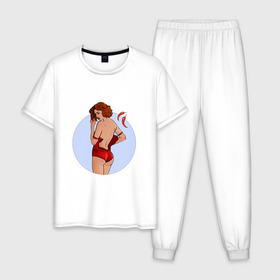 Мужская пижама хлопок с принтом Чили в Петрозаводске, 100% хлопок | брюки и футболка прямого кроя, без карманов, на брюках мягкая резинка на поясе и по низу штанин
 | Тематика изображения на принте: белье | девушка | купальник | перец | чили. красный