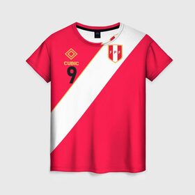 Женская футболка 3D с принтом Форма сборной Перу №9 в Петрозаводске, 100% полиэфир ( синтетическое хлопкоподобное полотно) | прямой крой, круглый вырез горловины, длина до линии бедер | 