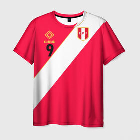 Мужская футболка 3D с принтом Форма сборной Перу №9 в Петрозаводске, 100% полиэфир | прямой крой, круглый вырез горловины, длина до линии бедер | 