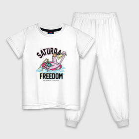 Детская пижама хлопок с принтом Фламинго Суббота в Петрозаводске, 100% хлопок |  брюки и футболка прямого кроя, без карманов, на брюках мягкая резинка на поясе и по низу штанин
 | выходной | калифорния | летние | летняя | лето | отдых | свобода | суббота