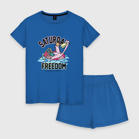 Женская пижама с шортиками хлопок с принтом Фламинго Суббота в Петрозаводске, 100% хлопок | футболка прямого кроя, шорты свободные с широкой мягкой резинкой | выходной | калифорния | летние | летняя | лето | отдых | свобода | суббота