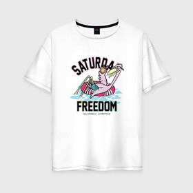 Женская футболка хлопок Oversize с принтом Фламинго Суббота в Петрозаводске, 100% хлопок | свободный крой, круглый ворот, спущенный рукав, длина до линии бедер
 | выходной | калифорния | летние | летняя | лето | отдых | свобода | суббота