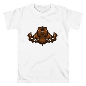 Мужская футболка хлопок с принтом Медведь Гризли в Петрозаводске, 100% хлопок | прямой крой, круглый вырез горловины, длина до линии бедер, слегка спущенное плечо. | 
