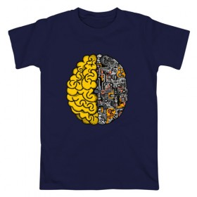 Мужская футболка хлопок с принтом Мозг в Петрозаводске, 100% хлопок | прямой крой, круглый вырез горловины, длина до линии бедер, слегка спущенное плечо. | бизнес | бизнесмен | механика | механический | мозг | мозги | с мозгами | смарт | ум