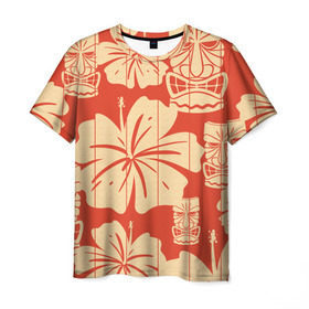 Мужская футболка 3D с принтом Гавайские маски в Петрозаводске, 100% полиэфир | прямой крой, круглый вырез горловины, длина до линии бедер | идол | паттерн | цветы