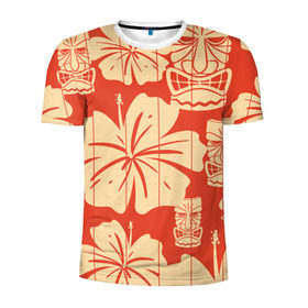 Мужская футболка 3D спортивная с принтом Гавайские маски в Петрозаводске, 100% полиэстер с улучшенными характеристиками | приталенный силуэт, круглая горловина, широкие плечи, сужается к линии бедра | идол | паттерн | цветы