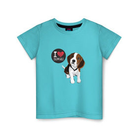 Детская футболка хлопок с принтом Я люблю Бигля в Петрозаводске, 100% хлопок | круглый вырез горловины, полуприлегающий силуэт, длина до линии бедер | beagle | бигли | бигль | с биглем | с обакой | собака | собаки | собачки