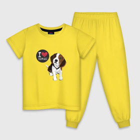 Детская пижама хлопок с принтом Я люблю Бигля в Петрозаводске, 100% хлопок |  брюки и футболка прямого кроя, без карманов, на брюках мягкая резинка на поясе и по низу штанин
 | beagle | бигли | бигль | с биглем | с обакой | собака | собаки | собачки