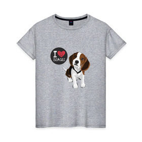 Женская футболка хлопок с принтом Я люблю Бигля в Петрозаводске, 100% хлопок | прямой крой, круглый вырез горловины, длина до линии бедер, слегка спущенное плечо | beagle | бигли | бигль | с биглем | с обакой | собака | собаки | собачки