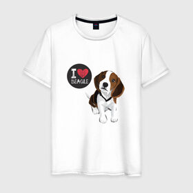Мужская футболка хлопок с принтом Я люблю Бигля в Петрозаводске, 100% хлопок | прямой крой, круглый вырез горловины, длина до линии бедер, слегка спущенное плечо. | Тематика изображения на принте: beagle | бигли | бигль | с биглем | с обакой | собака | собаки | собачки
