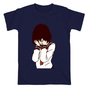 Мужская футболка хлопок с принтом MIRRORS Sad Japanese Aesthetic в Петрозаводске, 100% хлопок | прямой крой, круглый вырез горловины, длина до линии бедер, слегка спущенное плечо. | 