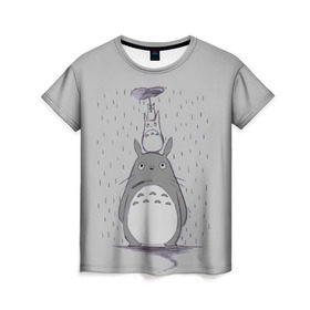 Женская футболка 3D с принтом Мой сосед Тоторо в Петрозаводске, 100% полиэфир ( синтетическое хлопкоподобное полотно) | прямой крой, круглый вырез горловины, длина до линии бедер | Тематика изображения на принте: totoro | хаяо миядзаки