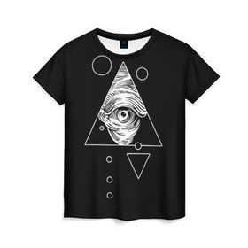 Женская футболка 3D с принтом Всевидящее око в Петрозаводске, 100% полиэфир ( синтетическое хлопкоподобное полотно) | прямой крой, круглый вырез горловины, длина до линии бедер | tattoo | в треугольнике | всевидящее око | всевидящий глаз | зрачок | пирамида | тату