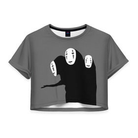 Женская футболка 3D укороченная с принтом Унесенные призраками в Петрозаводске, 100% полиэстер | круглая горловина, длина футболки до линии талии, рукава с отворотами | spirited away | миядзаки | хаяо