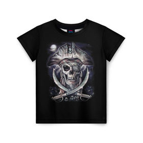 Детская футболка 3D с принтом Череп пирата в Петрозаводске, 100% гипоаллергенный полиэфир | прямой крой, круглый вырез горловины, длина до линии бедер, чуть спущенное плечо, ткань немного тянется | пират | скелет | череп | черепа