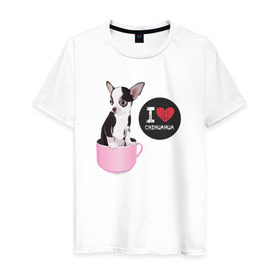 Мужская футболка хлопок с принтом Я люблю Чихуахуа в Петрозаводске, 100% хлопок | прямой крой, круглый вырез горловины, длина до линии бедер, слегка спущенное плечо. | Тематика изображения на принте: с собакой | с чихуахуа | собака | собаки | чихуахуа | я люблю