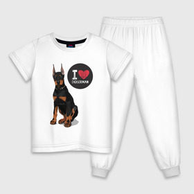 Детская пижама хлопок с принтом Я люблю Добермана в Петрозаводске, 100% хлопок |  брюки и футболка прямого кроя, без карманов, на брюках мягкая резинка на поясе и по низу штанин
 | доберман | с доберманом | собака | собаки | собачки | я люблю
