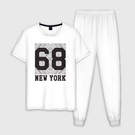 Мужская пижама хлопок с принтом New York 68 в Петрозаводске, 100% хлопок | брюки и футболка прямого кроя, без карманов, на брюках мягкая резинка на поясе и по низу штанин
 | new york | города | нью йорк | стиль | фракталы