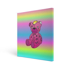 Холст квадратный с принтом Мишка Lil Peep в Петрозаводске, 100% ПВХ |  | gbc | hip hop | lil peep | love | pink | rap | лил пип | лилпип | медведь | медвежонок | мишка | реп | розовый | рэп | тату | трэп | хип хоп | эмо
