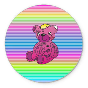 Коврик круглый с принтом Мишка Lil Peep в Петрозаводске, резина и полиэстер | круглая форма, изображение наносится на всю лицевую часть | Тематика изображения на принте: gbc | hip hop | lil peep | love | pink | rap | лил пип | лилпип | медведь | медвежонок | мишка | реп | розовый | рэп | тату | трэп | хип хоп | эмо