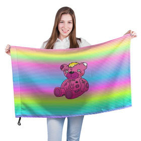 Флаг 3D с принтом Мишка Lil Peep в Петрозаводске, 100% полиэстер | плотность ткани — 95 г/м2, размер — 67 х 109 см. Принт наносится с одной стороны | gbc | hip hop | lil peep | love | pink | rap | лил пип | лилпип | медведь | медвежонок | мишка | реп | розовый | рэп | тату | трэп | хип хоп | эмо