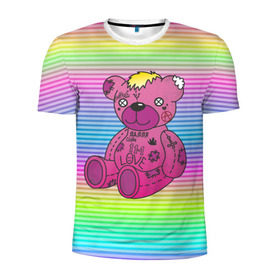 Мужская футболка 3D спортивная с принтом Мишка Lil Peep в Петрозаводске, 100% полиэстер с улучшенными характеристиками | приталенный силуэт, круглая горловина, широкие плечи, сужается к линии бедра | gbc | hip hop | lil peep | love | pink | rap | лил пип | лилпип | медведь | медвежонок | мишка | реп | розовый | рэп | тату | трэп | хип хоп | эмо