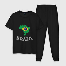 Мужская пижама хлопок с принтом Бразилия в Петрозаводске, 100% хлопок | брюки и футболка прямого кроя, без карманов, на брюках мягкая резинка на поясе и по низу штанин
 | Тематика изображения на принте: brasil | brazil | football | goal | neymar | sport | team | бразилия | гол | игрок | марсело | мяч | неймар | спорт | тренер | футбол | чемпион | чемпионат