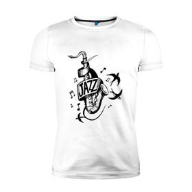 Мужская футболка премиум с принтом JAZZ в Петрозаводске, 92% хлопок, 8% лайкра | приталенный силуэт, круглый вырез ворота, длина до линии бедра, короткий рукав | саксофон | саксофонист